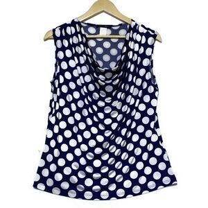 Jennie and Maris Top Women's Size Large Pullover Sleeveless Blue w/White Dots